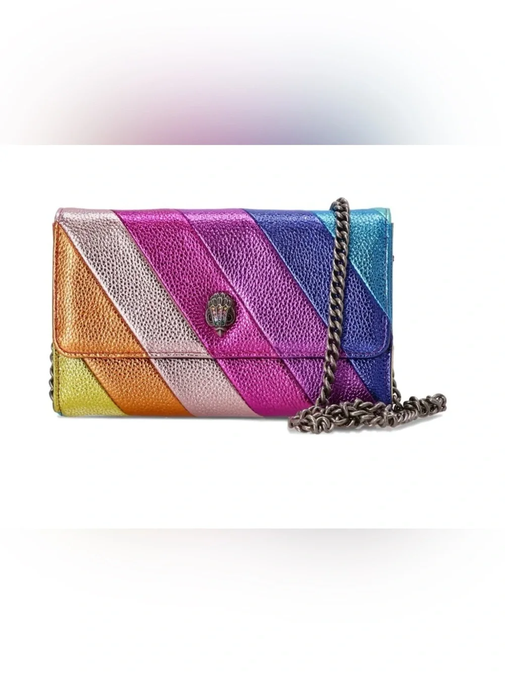 💜Kurt Geiger London rainbow-stripe metallic clutch wallet bag💜NWT